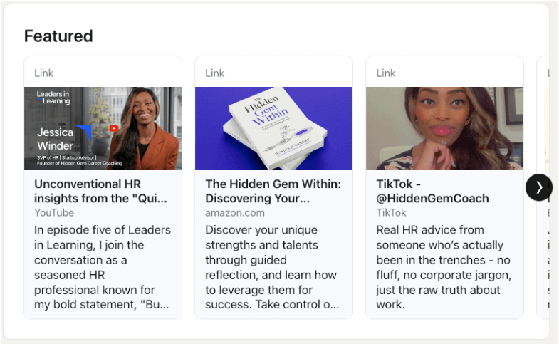 A screenshot of Jessica D. Winder’s LinkedIn profile Featured section
